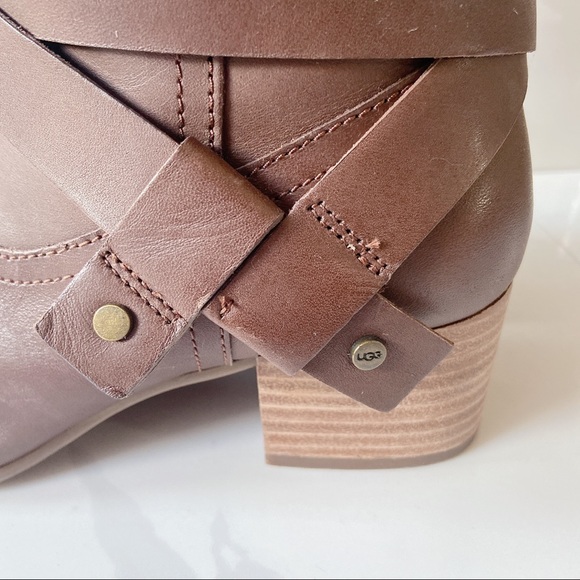 UGG Knee High Tall Boots Strap Brown Leather - Picture 4 of 8